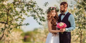 engaged couple in spring